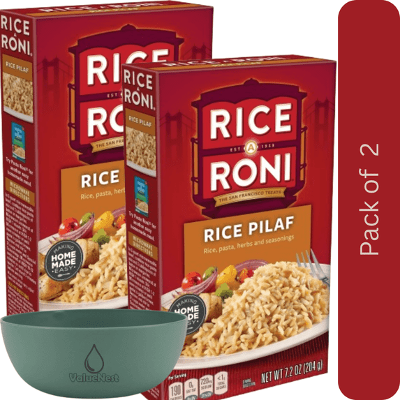 Rice-A-Roni Rice Pasta Rice Pilaf, 7.2 oz, Pack of 2 with Bowl by Value Nest