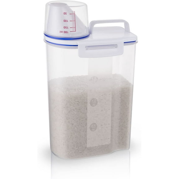 Rice Airtight Dry Food Storage Containers,Casewin BPA Free Plastic Sealed Holder Bin Dispenser with Pouring Spout, Measuring Cup for Cereal, Flour and Oatmeal