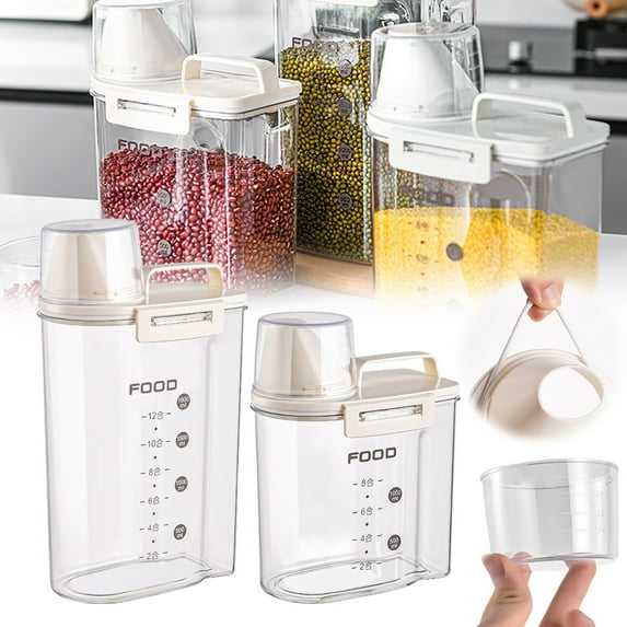 Rice Airtight Dry Food Storage Containers, Large Dry Food Storage Containers, BPA Free Plastic Storage Bin Dispenser with Pourable Spout, Measuring cup for Cereal, Flour and Baking Supplies