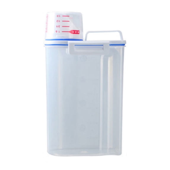 Rice Airtight Storage Container, Cereal Flour Dispenser with Pouring Spout & Measuring Cup, Laundry Detergent Dispenser, Kitchen Plastic Clear Dry Food Storage Bin for Grain Oatmeal Snacks