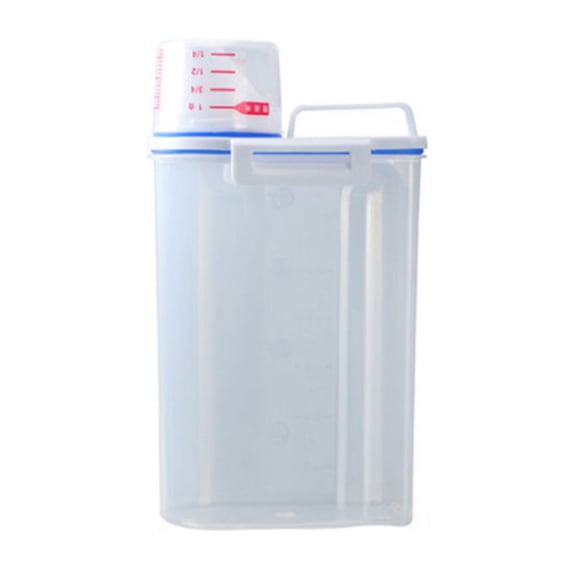 Rice Airtight Storage Container, Cereal Flour Dispenser with Pouring Spout & Measuring Cup, Laundry Detergent Dispenser, Kitchen Plastic Clear Dry Food Storage Bin for Grain Oatmeal Snacks