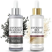 Rice Ampoule Duo, White & Black Rice Face Exfoliator, Exfoliating Toner For Face - Pore Minimizer Soft Exfoliating Body Scrub Dead Skin Cells, Blackhead Remover For All Skin Types