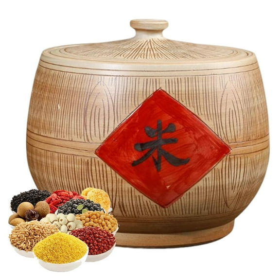 Rice Barrel Food Dispensers, Kitchen Household Rice Container,Ceramic Storage Bucket with Lid, Chinese Sealed Large-Capacity Rice Pot For Flour,Rice,Nuts,Snacks