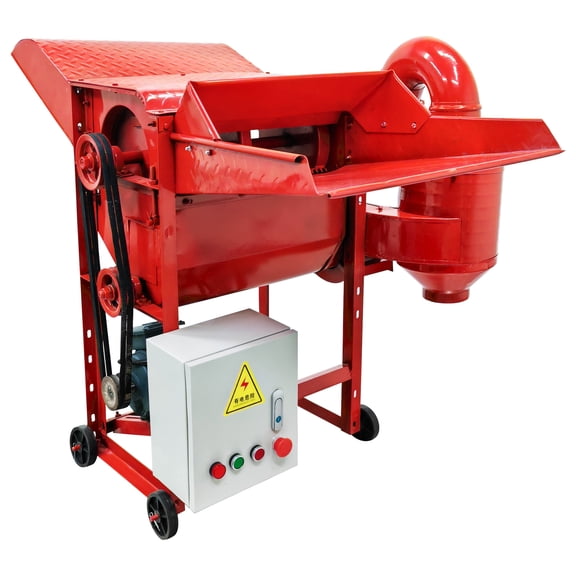 Rice Beans Hulling Peeling Machine Wheat Thresher Grain Huller with Blower 220V 300-600kg/h 5mm Screen