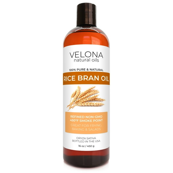 Rice Bran Oil by Velona - 16 oz | 100% Pure and Natural Carrier Oil | Refined, Cold Pressed | Cooking, Face, Hair, Body & Skin Care | Use Today - Enjoy Results