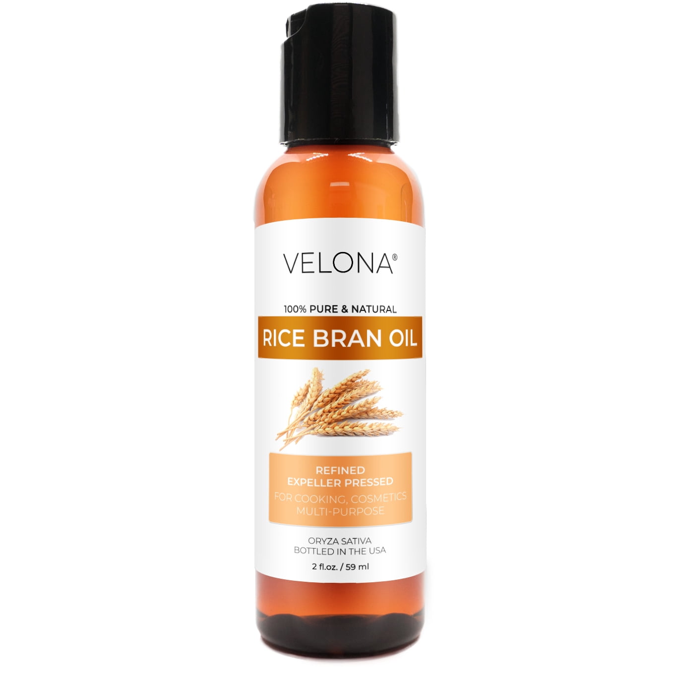 Rice Bran Oil by Velona - 2 oz | 100% Pure and Natural Carrier Oil | Refined, Cold Pressed | Cooking, Face, Hair, Body & Skin Care | Use Today - Enjoy Results