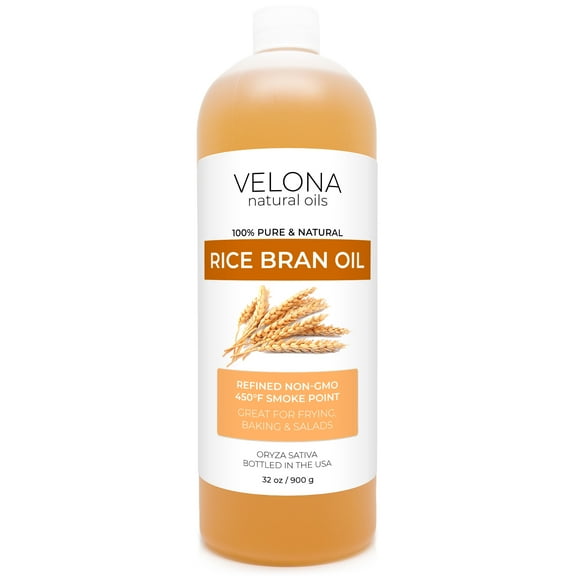 Rice Bran Oil by Velona - 32 oz | 100% Pure and Natural Carrier Oil | Refined, Cold Pressed | Cooking, Face, Hair, Body & Skin Care | Use Today - Enjoy Results