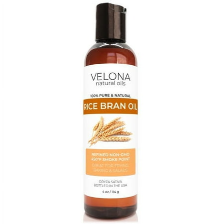 Rice Bran Oil by Velona - 4 oz | 100% Pure and Natural Carrier Oil | Refined, Cold Pressed | Cooking, Face, Hair, Body & Skin Care | Use Today - Enjoy Results