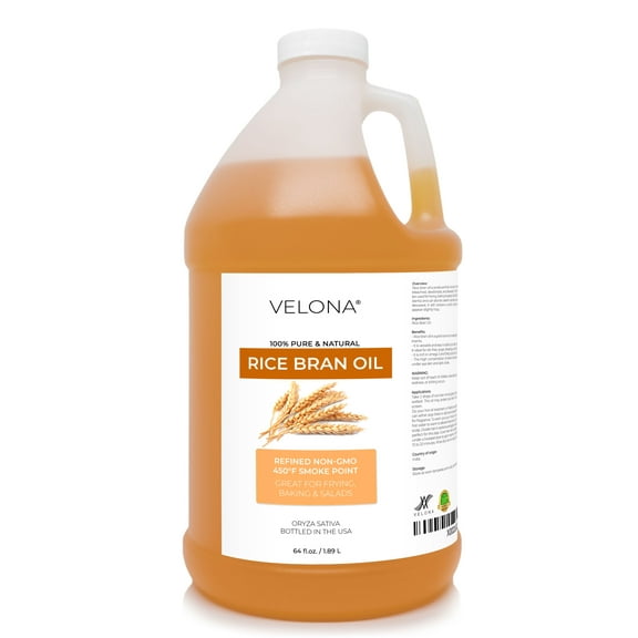Rice Bran Oil by Velona - 64 oz | 100% Pure and Natural Carrier Oil | Refined, Cold Pressed | Cooking, Face, Hair, Body & Skin Care | Use Today - Enjoy Results