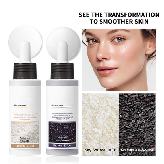 Rice Bran Water Exfoliating Serum, Infused with Niacinamide, Gently Polishes Away Impurities, Hydrates & Softens Skin, Leaves Skin Silky, Suitable for All Skin Types, for Women & Men