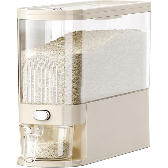 Rice Bucket, 11 lb. Multigrain Can, Visually Sealed Moisture-Proof Rice Storage Container with Measuring Cup, Large Bore Food Grade Grain Dispenser, BPA Free rice dispenser