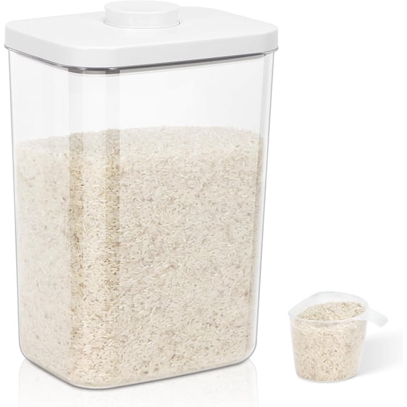 Rice Container -12 Lbs / 6 Qt Flour Storage Container with Airtight Pop Up Lid & Measuring Scoop for Flour, Cereal, Pet Storage, Kitchen Pantry Organization
