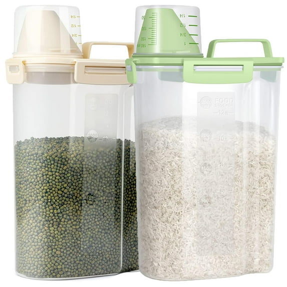 Tehan Rice Container, 3KG Rice Keeper Pour Spout Storage Container for Cereal Grain Flour, Airtight Dispenser for Cat Dog Food, 2 PCS