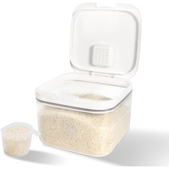 Rice Container, Airtight 5.6 L / 5.92 qt Flour Sugar Storage Containers with Flip-top Lid & Measuring Cup, BPA-free PET Food Storage Container, Holds 6-10 lb Rice, Dry Food, Cereal, Oats