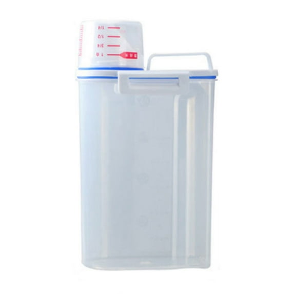 Rice Container Bin with Pour Spout Clear 2KG,with Measuring Scale & Handle, Ideal for Rice, Sugar, Flour (11.4"x6.3")