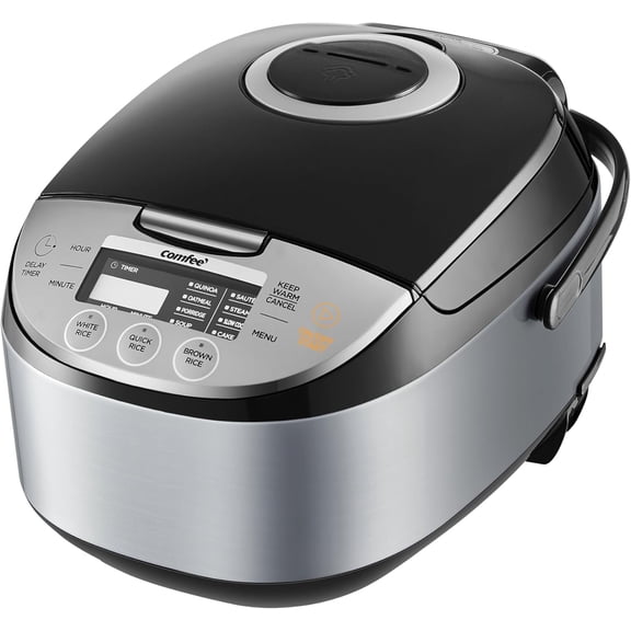 Rice Cooker 12 Cups Cooked/6 Uncooked, Portable Non-Stick Maker, Japanese with Fuzzy Logic Technology, 24-Hour Timer Delay, 11 Presets, Steamer, Fast Cooker, Grain