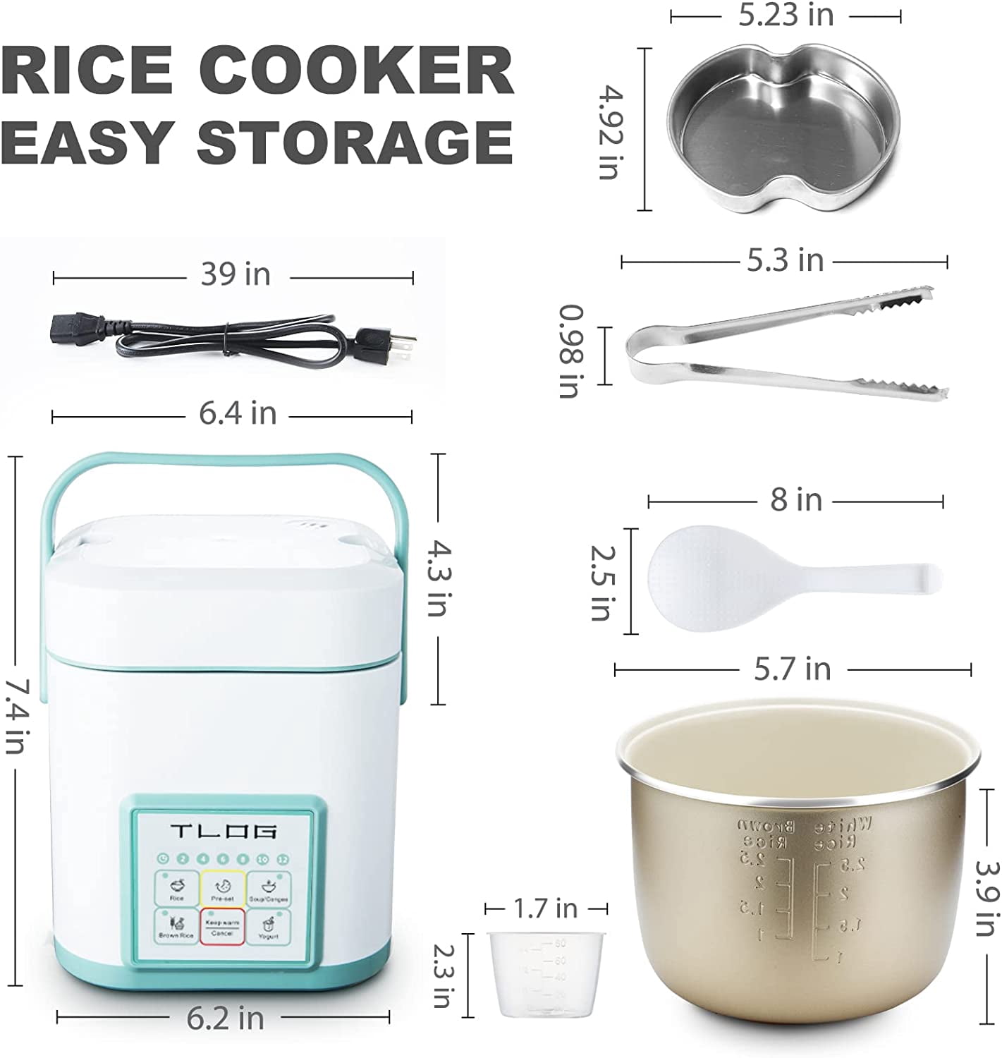 Rice Cooker 2.5 Cups Uncooked, Healthy Ceramic Coating Portable Rice Maker for 1-3 People