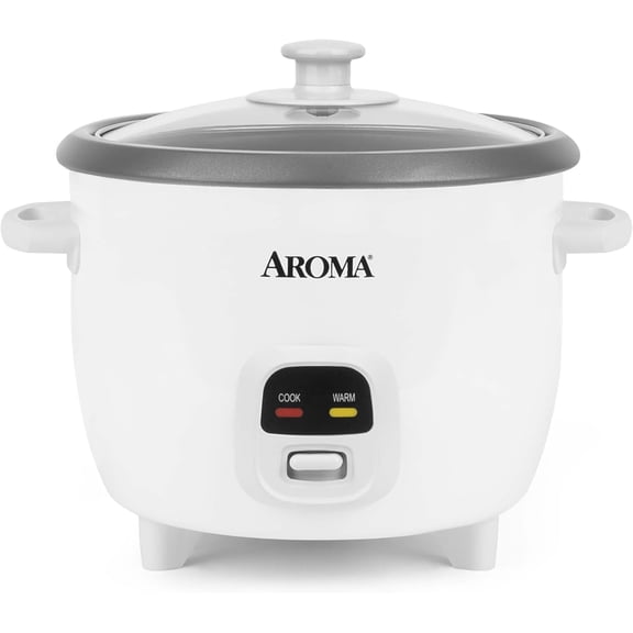 Rice Cooker, 3-Cup (Uncooked) / 6-Cup (Cooked), Small Oatmeal Soup Maker, Auto Keep Warm, 1.5 Qt, White, ARC-393NG
