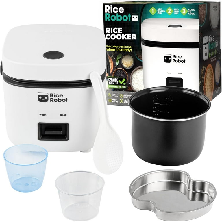 Rice Robot Rice Cooker 4.5 Cups Cooked Electric Mini Rice Maker Pot Small 1.2 Qt Vegetable Steamer Ramen Oats Grain Cooker