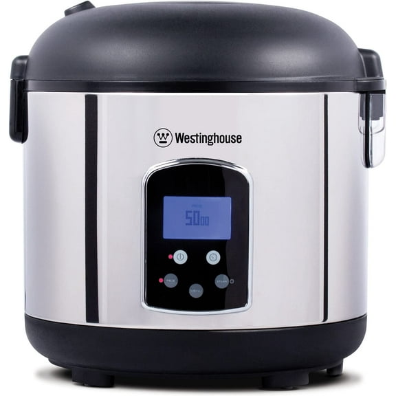 Rice Cooker  Hot Cereal Oatmeal Cooker  Food Steamer  20 Cup  Stainless Steel and Black