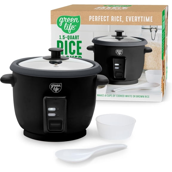 Rice Cooker with Removable PFAS-Free Ceramic Nonstick Pot 3-Cups Uncooked 6-Cups Cooked Grains and Oatmeal Multicooker Compact One-Switch Design Auto Keep Warm Easy Clean Black 1.5QT Bestseling