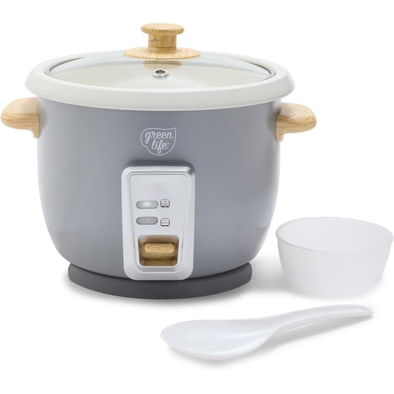 Rice Cooker with Removable PFAS-Free Ceramic Nonstick Pot 3-Cups Uncooked 6-Cups Cooked Grains and Oatmeal Multicooker Compact One-Switch Design Auto Keep Warm Easy Clean Gray 1.5QT Bestseling