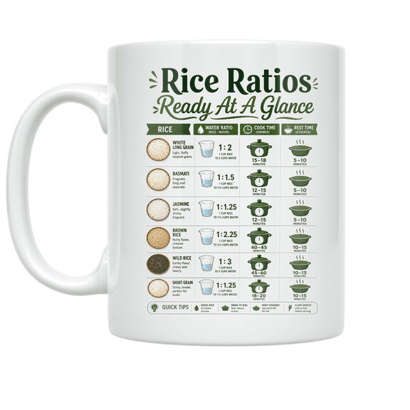 Rice Cooking Ratios Chart - Meal Prep Enthusiast - 11 oz Ceramic Coffee Mug