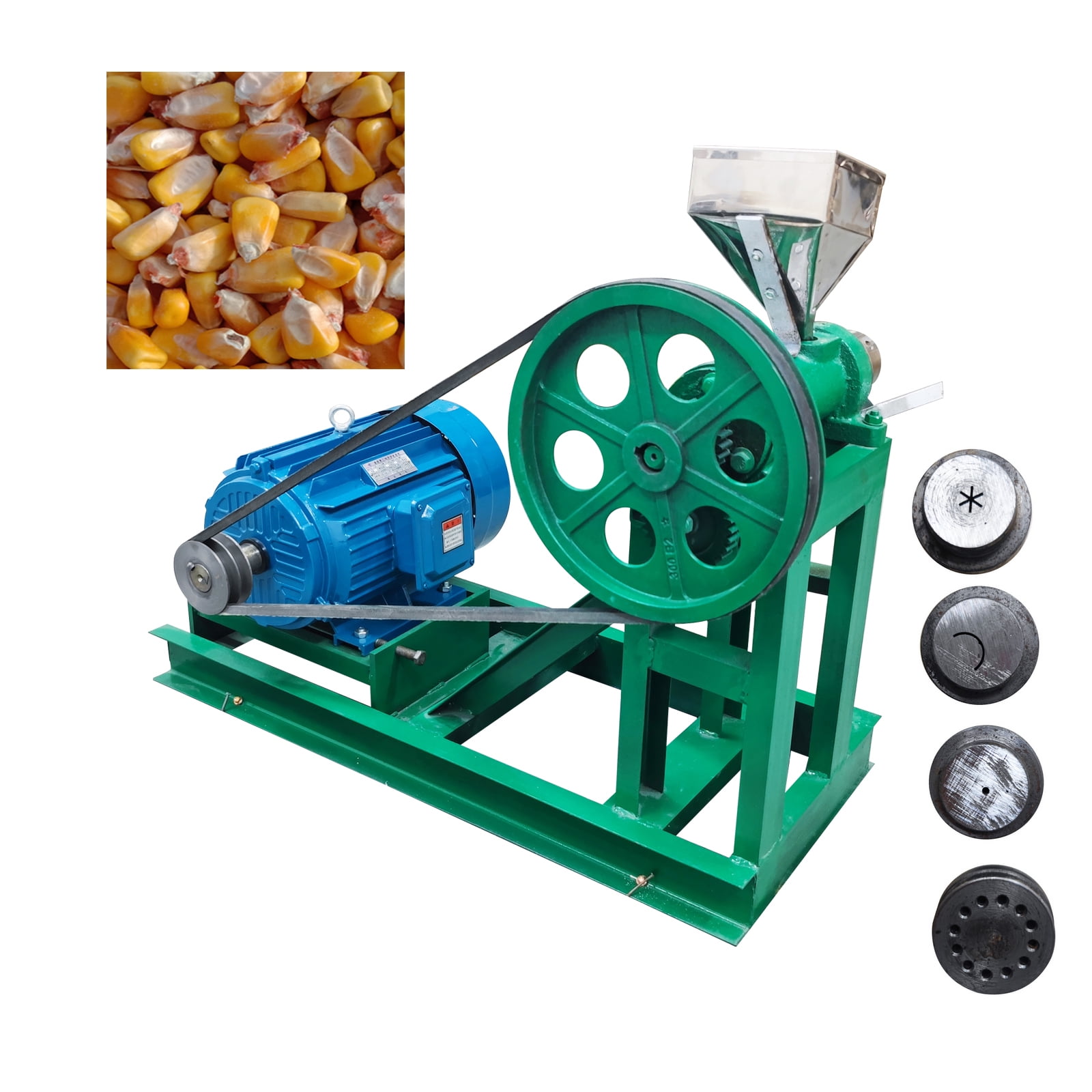 Rice Corn Puffed Food Feed Screw Extruder Machine with Support Frame 4 Molds 220V 3PH