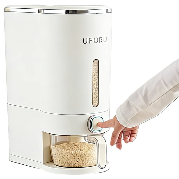 Rice Dispenser 22 lbs with One-Touch Dispensing, Rice Storage Container Sealed Moisture Proof with Measuring Cup for Kitchen Pantry Household(White)