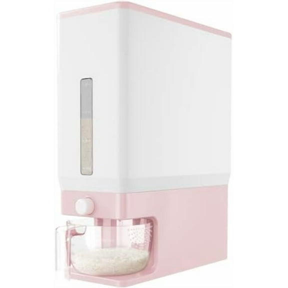 Rice Dispenser 25 Lbs(11.3kg), Rice Storage Container Sealed Moisture Proof with Measuring Cup for Kitchen Pantry Household, BPA-Free, Pink