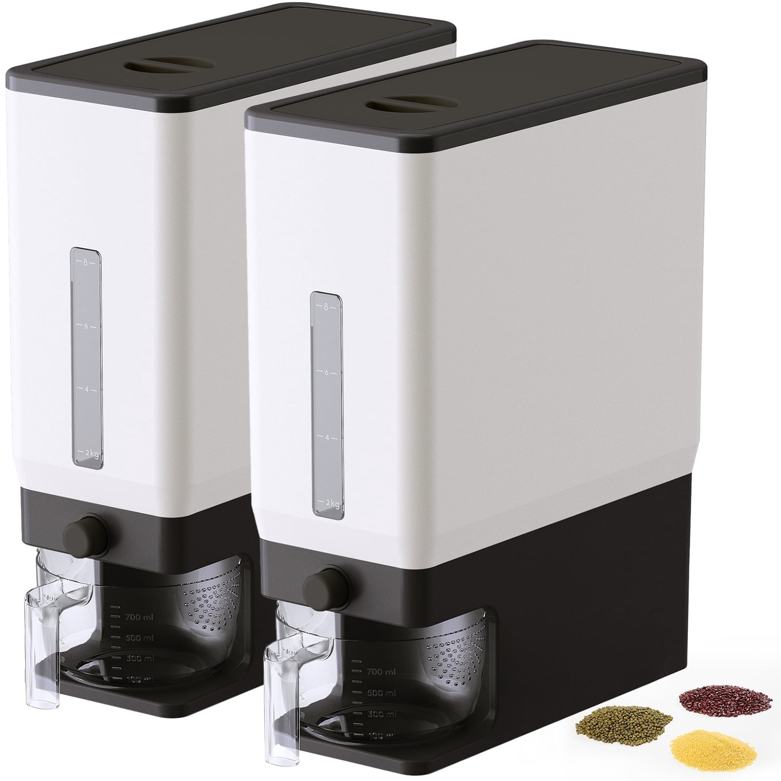 Leaglojoy Rice Dispenser 25 lbs 2 Pcs, Rice Storage Container Moisture Proof, Cereal Dispenser for Pantry, BPA-Free