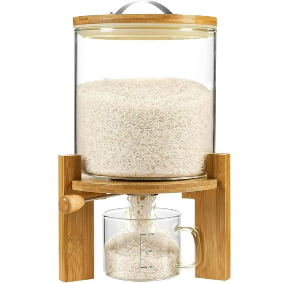 Rice Dispenser 5L, Grain Dispenser Glass Bucket, Cereal Dispenser Countertop for Kitchen and Pantry Organization, Large Rice Storge Container for Dry Food