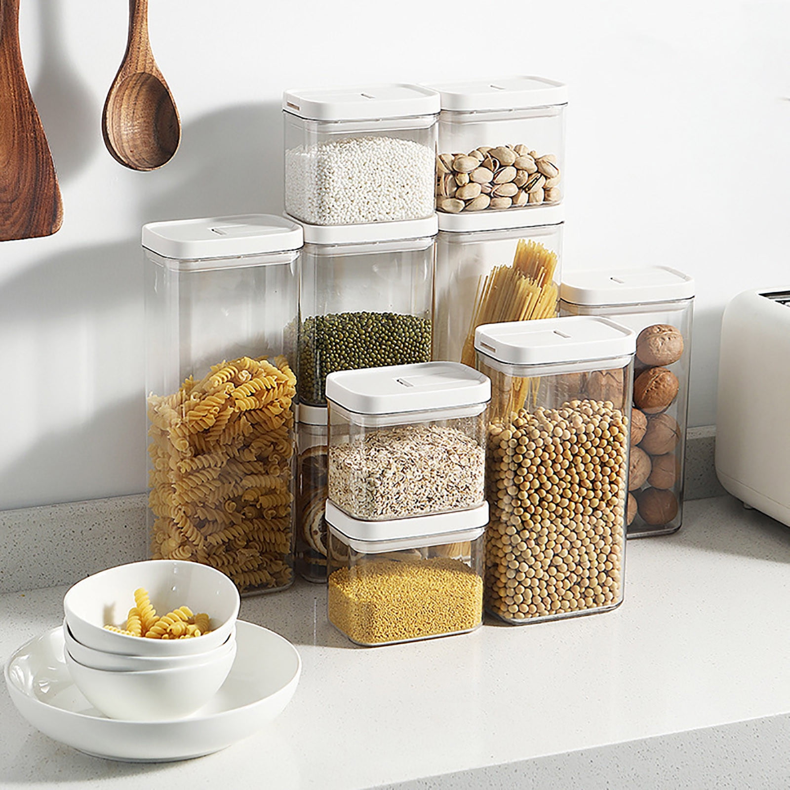 Rice Dispenser Cameland Plastic Clear Glass Food Storage Jars ...