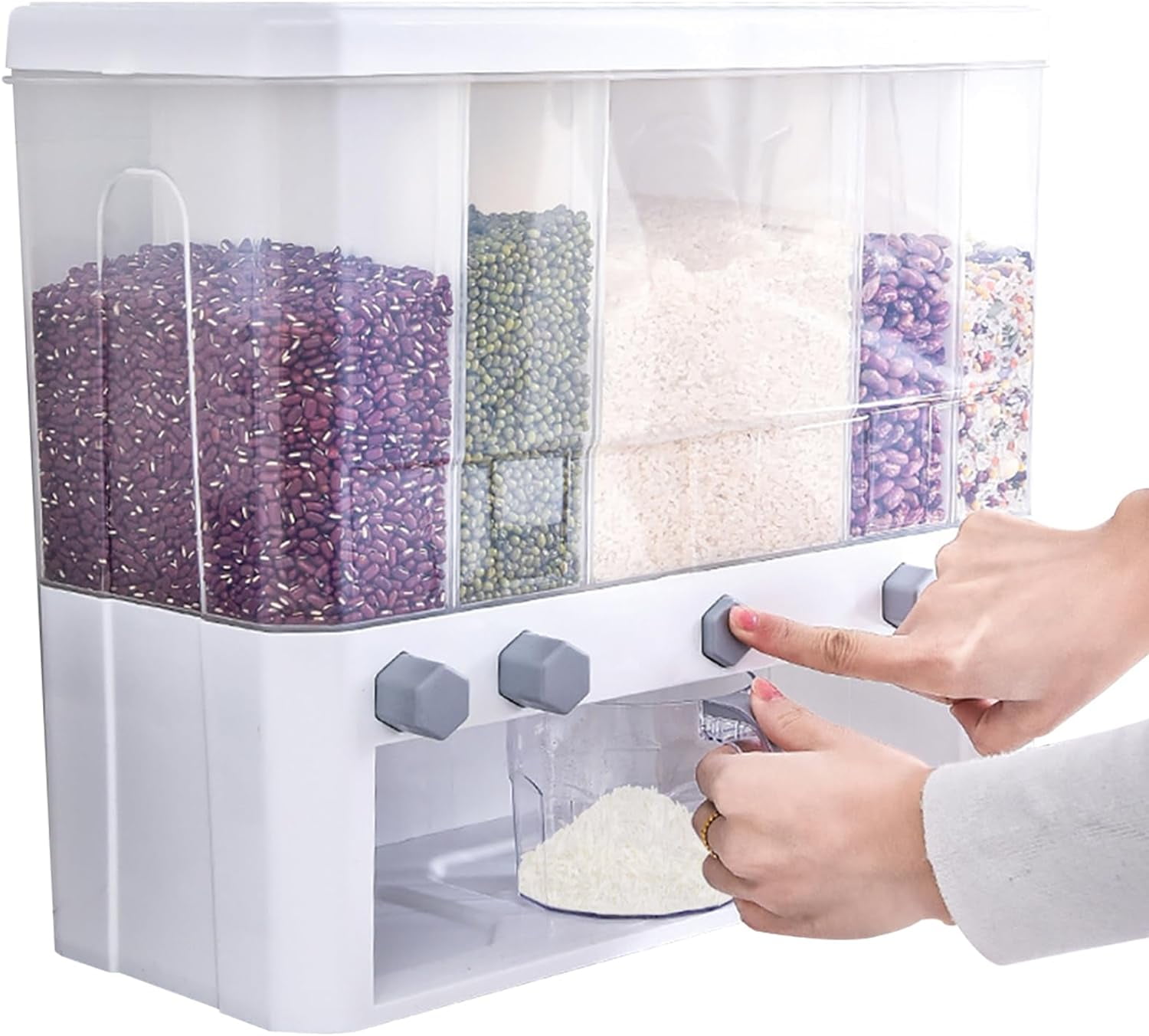 Rice Dispenser Food Dispenser 22LB Rice Bucket, 5Grid Rice Storage Dry