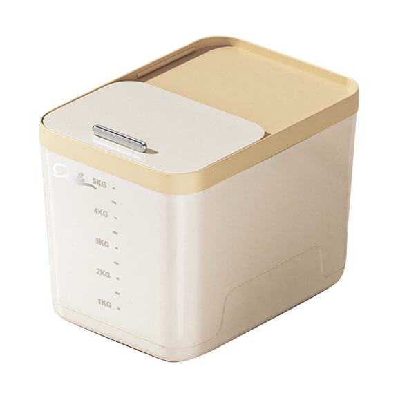 Rice Dispenser, Food Storage Container with Push Pull Window, Cereal Containers Storage, Airtight Dog Food Storage Container (9X7X2In) Khaki