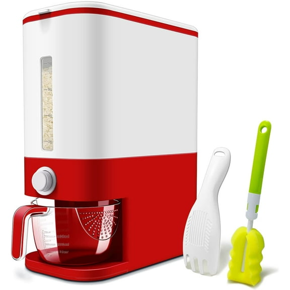 Rice Dispenser, Large Cereal Dry Food Storage Containers with Measuring Cup, BPA-Free Household for Kitchen Pantry Organization-Red