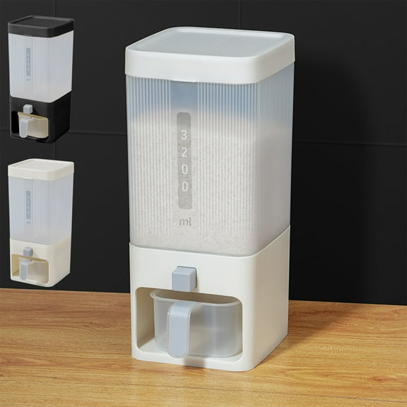 Rice Dispenser, Large Grain Container Storage with Lid Measuring Cylinder Moisture Proof Household Cereal Dispenser Bucket for Kitchen Soybean Corn (Black)