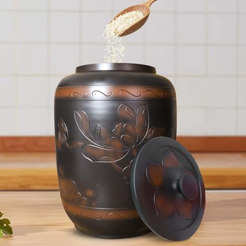 Rice Dispenser with Lid, Ceramic Rice Storage Containers, Airtight Food Storage, Large Capacity Grain Dispenser, Home Rice Dispenser for Corn, Soybeans, Oatmeal$$Home Decor, Kitchen, & Other