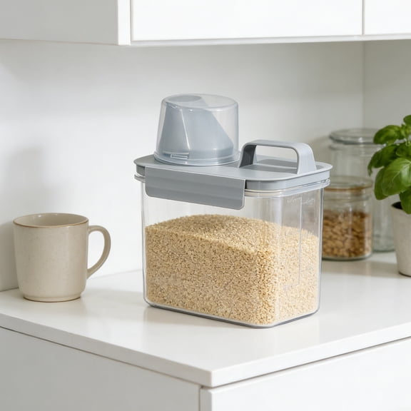 Rice Dispenser Storage Containers,Small Rice Bucket with Measuring Cup & Pour Spout, Kitchen Plastic Airtight Container for Cereal, Grain, Flour, Sugar, Oatmeal, Dry Pet Dog Food