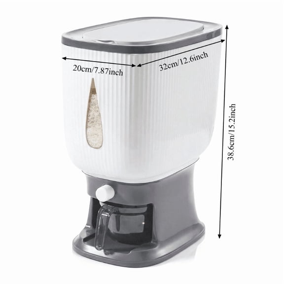 Rice Dispenser with Airtight 22.05 lb Capacity, Rice Storage Container with Cup, White