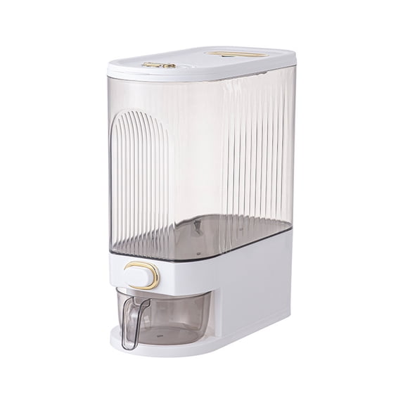 Rice Dispenser with Metered Press Outlet, Airtight Grain Storage Container for Home, Sealed Rice Bucket for Cereals and Legumes 13x15 Inch White