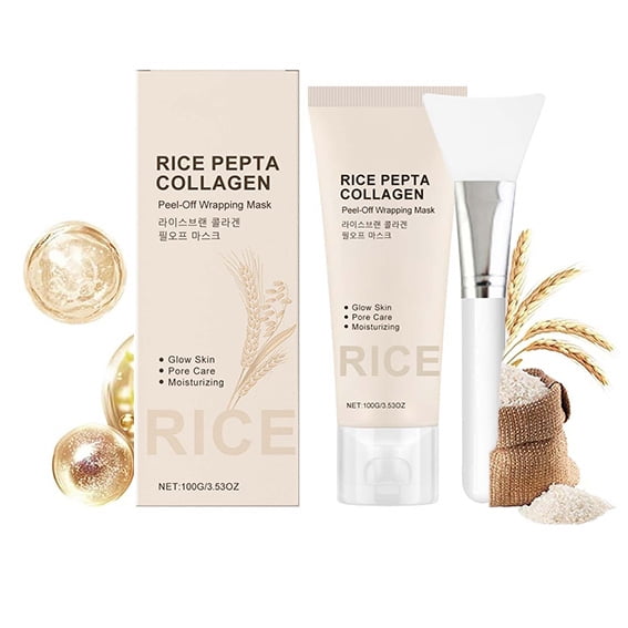 Rice Face Mask, Collagen Overnight Wrapping Peel Off Facial Mask,Collagen Night Wrapping Mask,Hydrates and Tightens Skin,Reduces Sagging