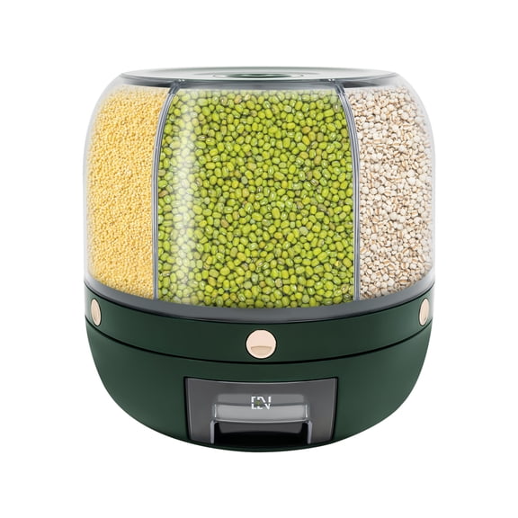 Rice Grain Dispenser, 360Rotating 6 Grid Food Dispenser 13lbs Rice and Grain Storage Container, Dry Food Dispenser Measuring Cylinder with Lid Food Storage Container Tank for Home