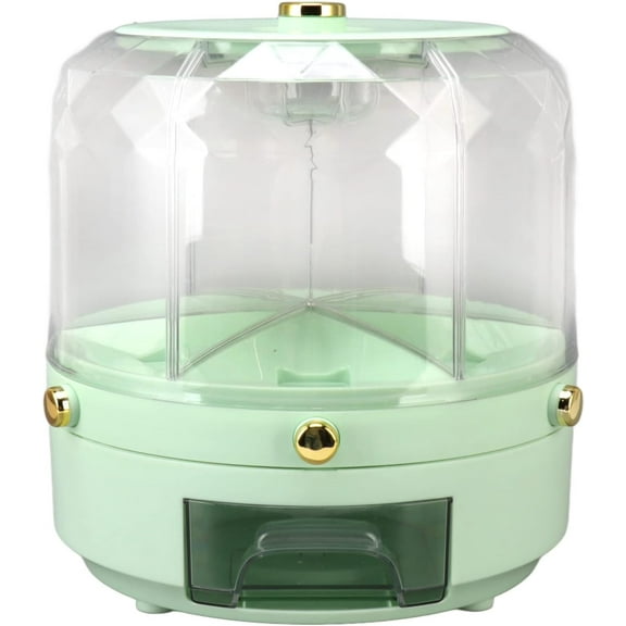Rice and Grain Storage Container, 6KG Capacity 6 Grid Rice Dispenser, 360° Rotatable Food Storage Container, One Click Button Dry Food Storage Box Rice Bucket for Cereal, Grain, Beans(Green)