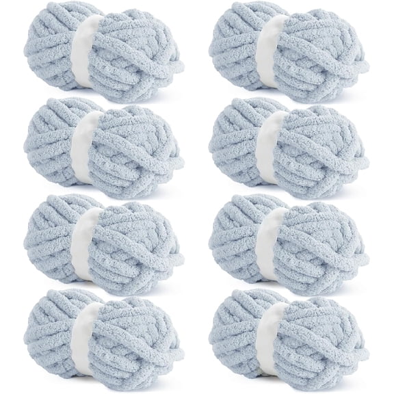 Rice Grey Chunky Chenille Yarn for Crocheting and Knitting, Super Bulky Thick Fluffy Yarn for Hand Knitting Blanket, Soft Plush Yarn, 8 Jumbo Pack (27 yds, 8 oz Each Skein)