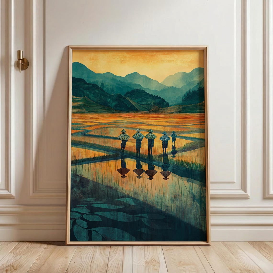 Rice Harvest Wall Art Print, Serene Mountain Fields And Earthy Japandi ...
