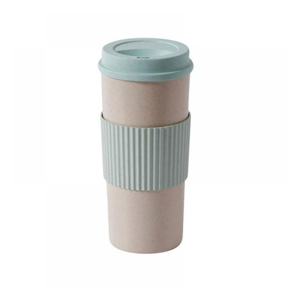 Rice Husk Fibre, BPA-Free, Double Wall Insulation Reusable Coffee Cups, On-The-Go Travel Mug, Screw Tight Lid, Textured Grip, Ultra Lightweight