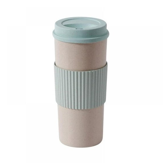 Rice Husk Fibre, BPA-Free, Double Wall Insulation Reusable Coffee Cups, On-The-Go Travel Mug, Screw Tight Lid, Textured Grip, Ultra Lightweight
