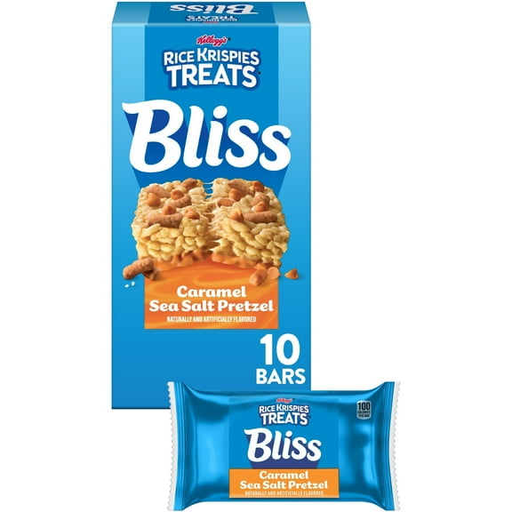 Rice Krispies Treats Bliss Caramel Sea Salt Pretzel Chewy Crispy Marshmallow Squares, Snack Bars, 8.4 oz, 10 Count - pack of 3