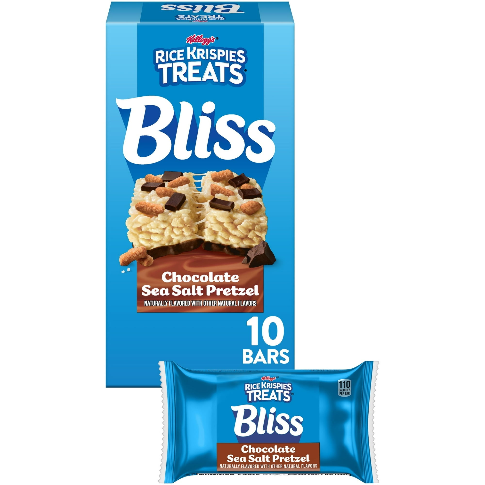 Rice Krispies Treats Bliss Chocolate Sea Salt Pretzel Chewy Crispy Marshmallow Squares, Snack Bars, 8.4 oz, 10 Count- Pack of 2